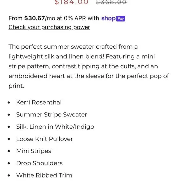 Kerri Rosenthal Blue and White Striped Sweater Silk/Linen Blend size Medium - Picture 11 of 11